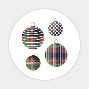 Green, Orange and Purple Tartan Christmas Baubles Magnet